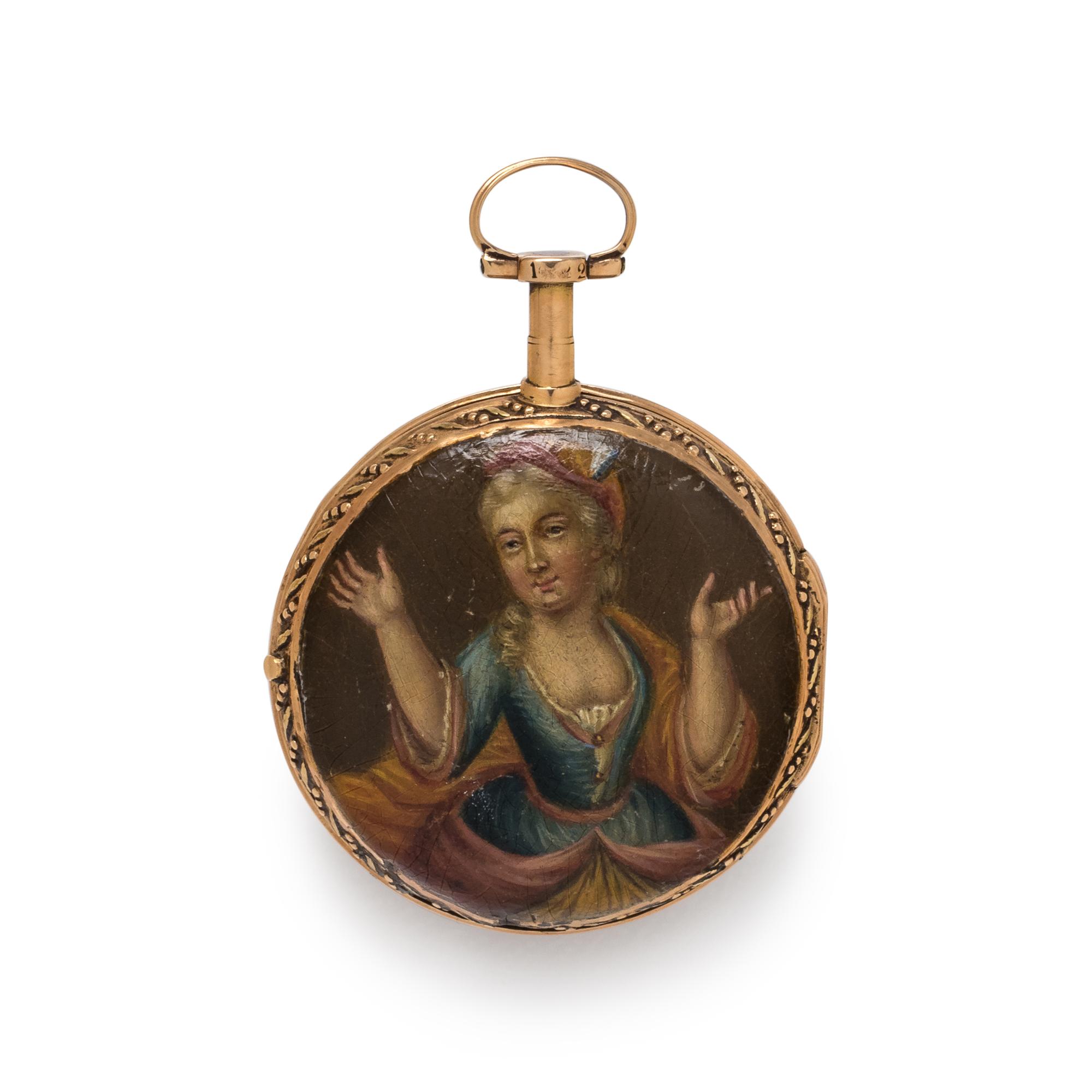 PORTRAIT ENAMEL HUNTER CASE POCKET WATCH