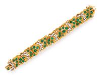 FRENCH, EMERALD AND DIAMOND BRACELET