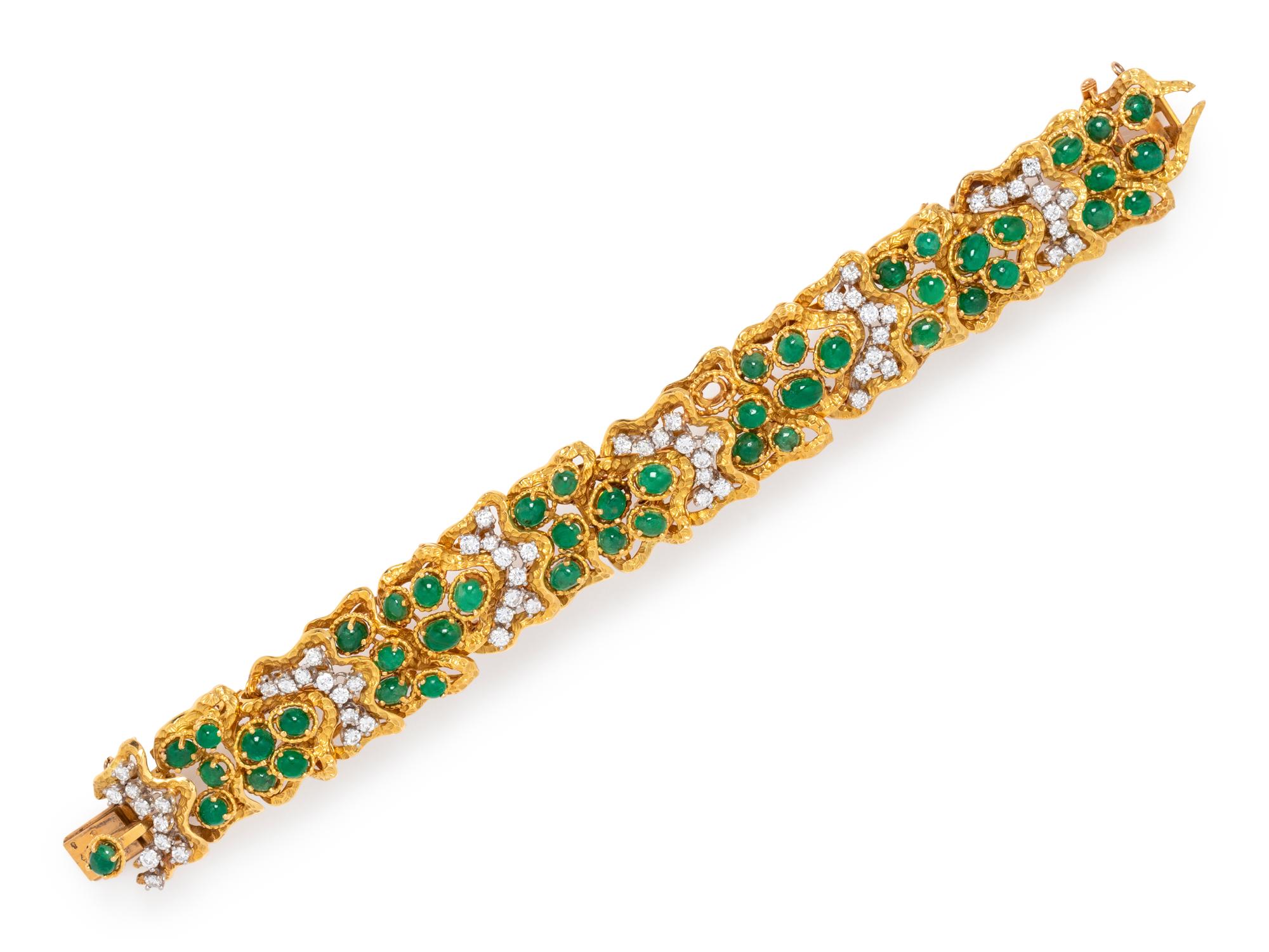FRENCH, EMERALD AND DIAMOND BRACELET
