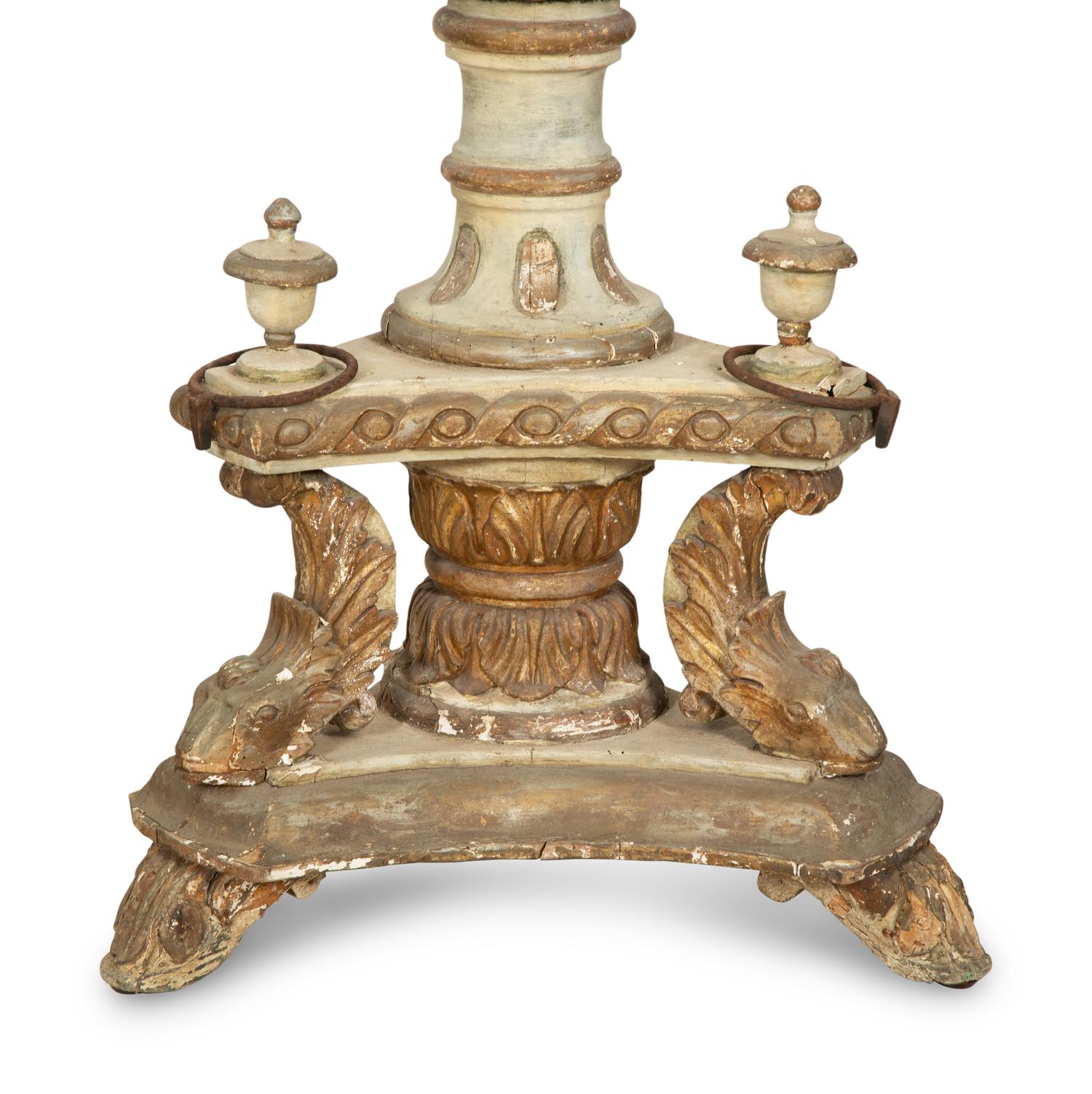 A Pair of Italian Painted and Parcel Gilt Ten-Light Torcheres
