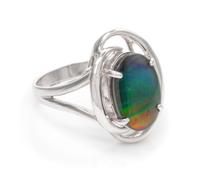 A 14 Karat White Gold and Ammolite Ring, 3.45 dwts.
