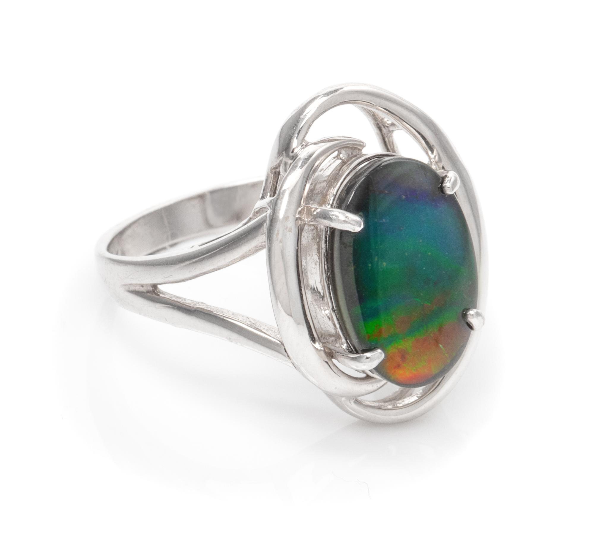 A 14 Karat White Gold and Ammolite Ring, 3.45 dwts.