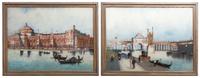 Two Reverse Painted and Mother-of-Pearl Inset Scenes from the World's Columbian Exposition, Height 14 1/2 x width 19 1/2 inches.