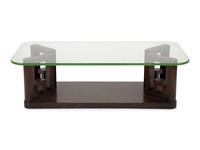 A Contemporary Black Lacquer Greek Key Glass-Top Coffee Table