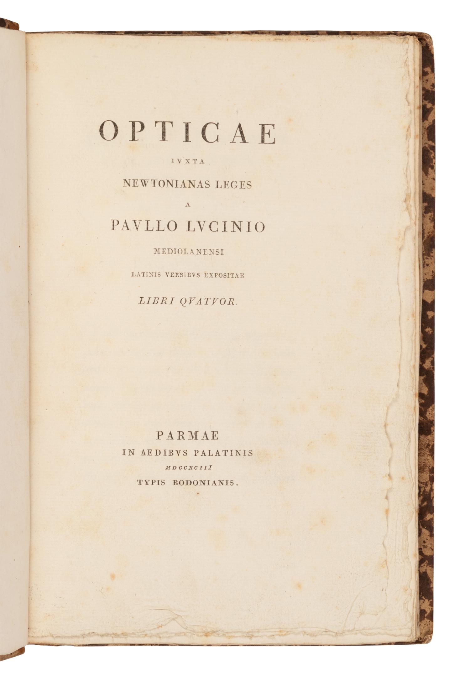 [Science, Medicine & Mathematics] Lucini, Paulo. Opticae iuxta Newtonianas leges a Paullo Lucinio Mediolanensi Latinis versibus expositae