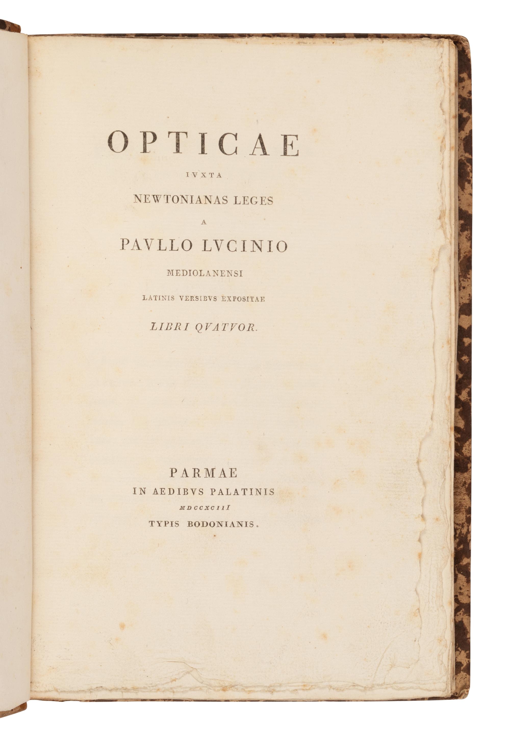 [Science, Medicine & Mathematics] Lucini, Paulo. Opticae iuxta Newtonianas leges a Paullo Lucinio Mediolanensi Latinis versibus expositae
