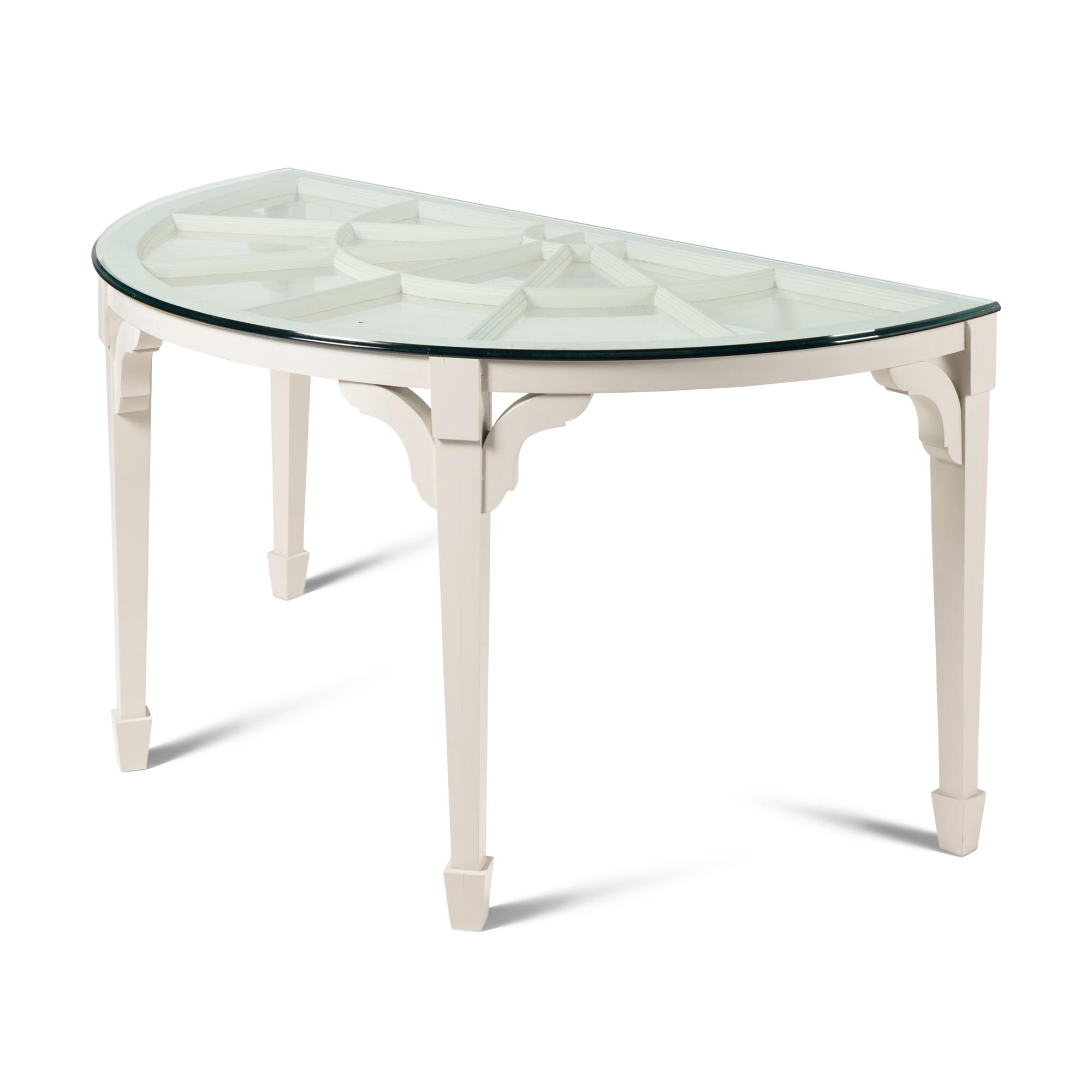 A Pair of Custom White-Painted Glass-Top Console Tables