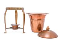 An American Brass, Copper and Aluminum Tureen with Lid and Stand