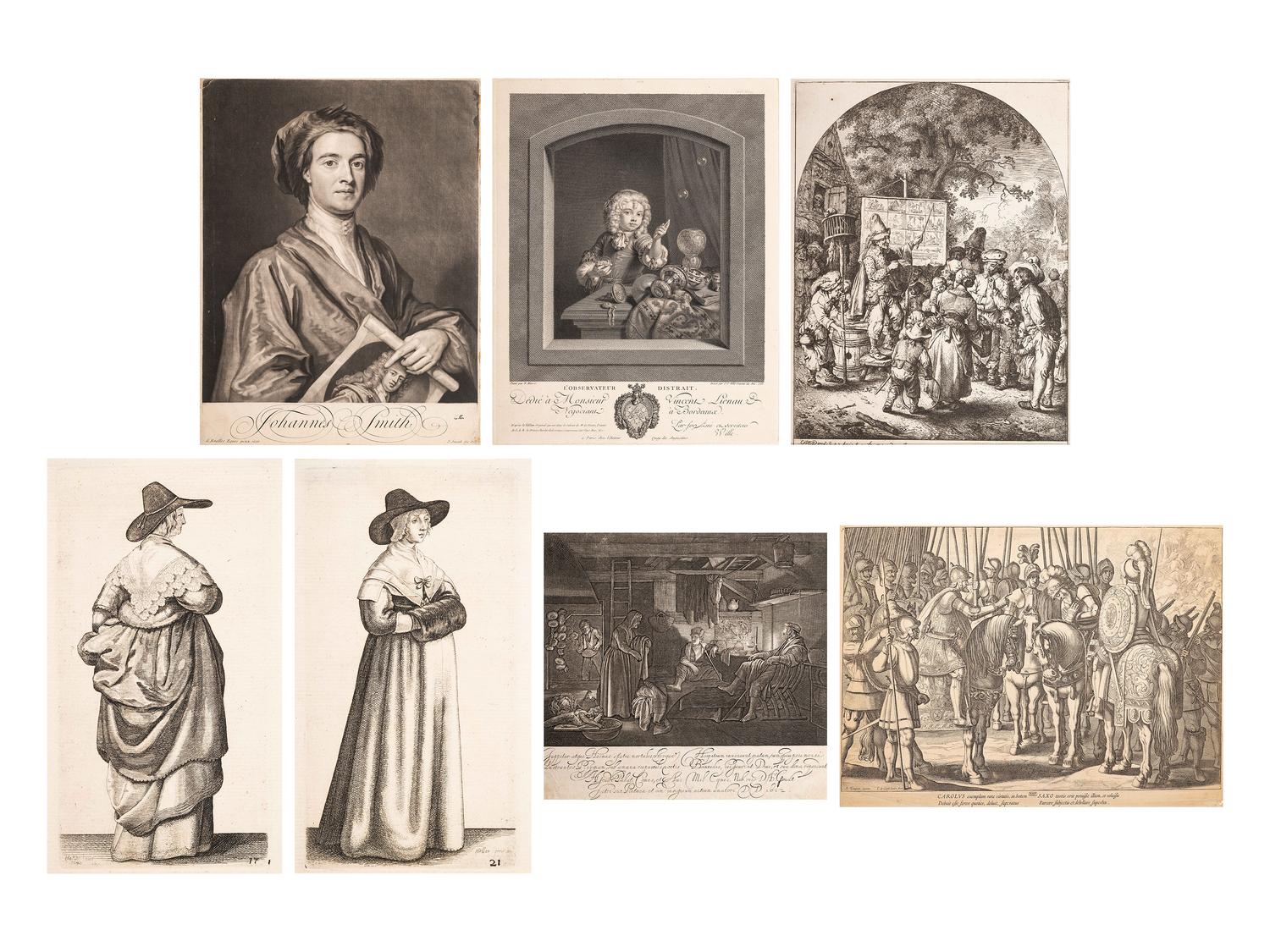 A group of seven European prints