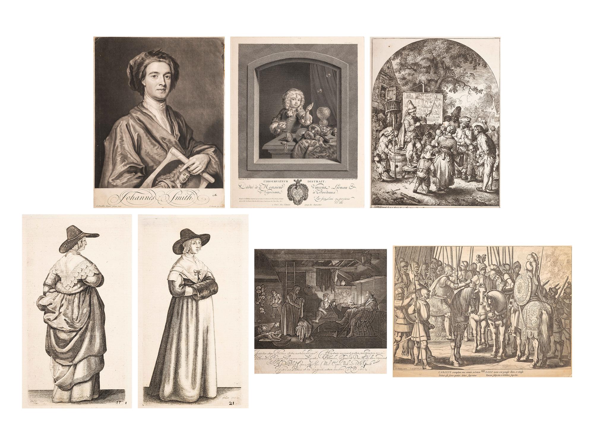 A group of seven European prints