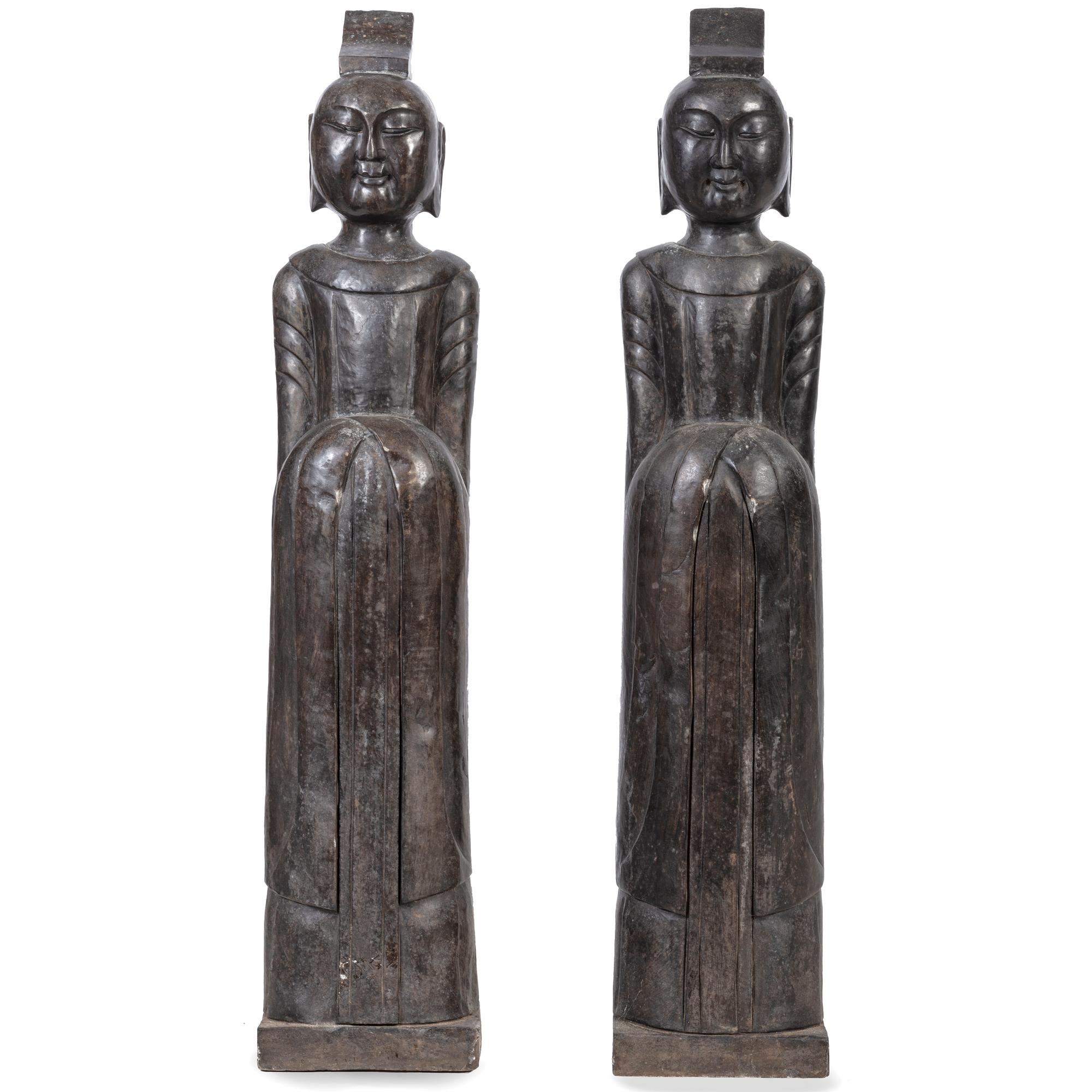 A Pair of Chinese Carved Marble Statues