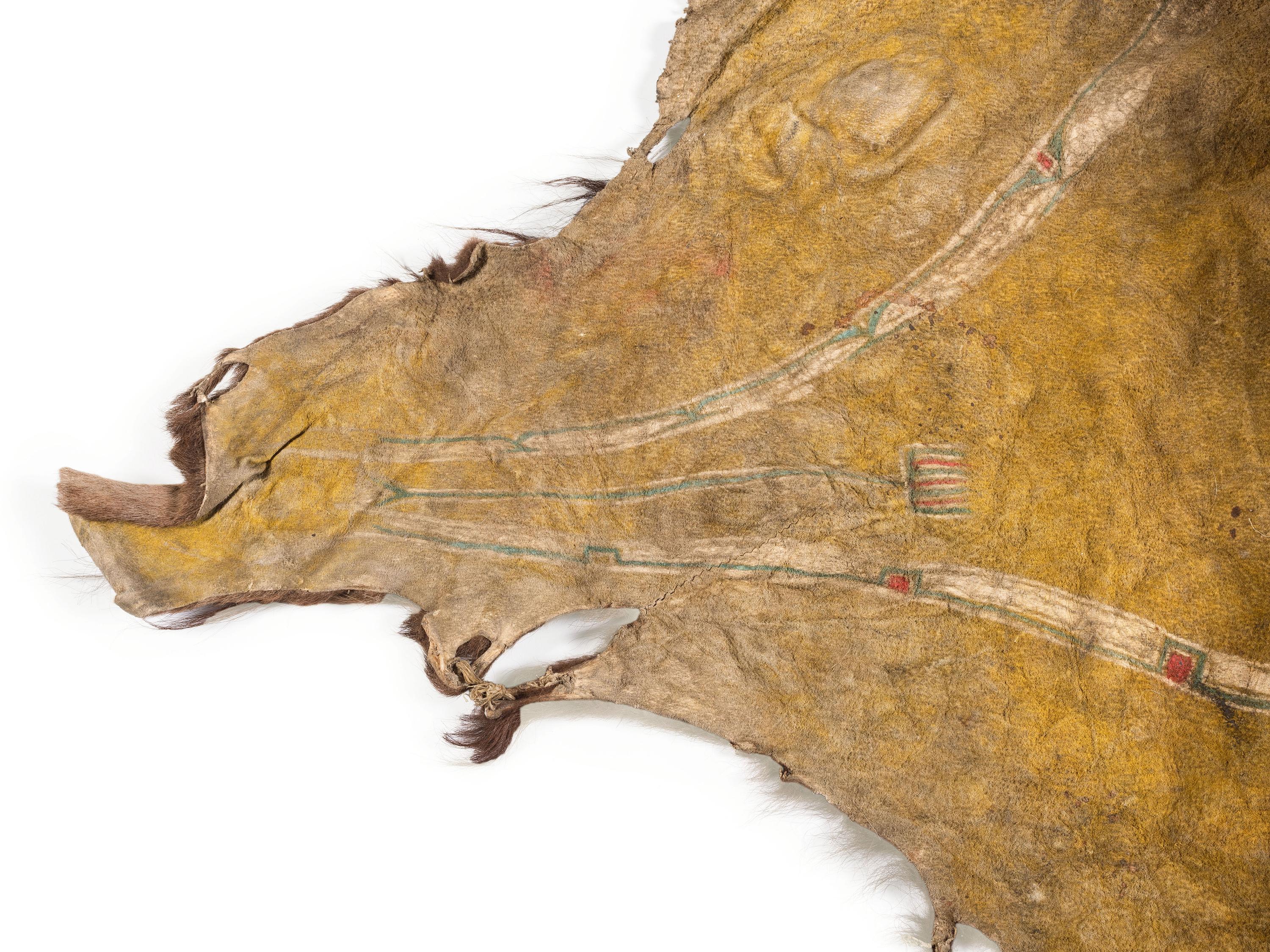 Early Southern Plains Painted Buffalo Hide Robe, Likely Comanche