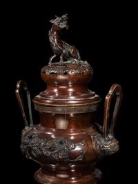 Two Japanese Pagoda-Form Bronze Lanterns and A Bronze Incense Burner