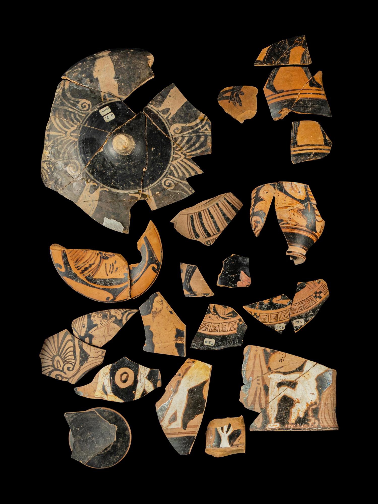 50 Etruscan Red and Black-Figured Vase Fragments