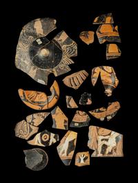 50 Etruscan Red and Black-Figured Vase Fragments