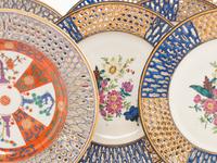 Two Sets of Six Herend Porcelain Reticulated Dessert Plates