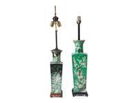 Two Chinese Famille Verte Porcelain Faceted Vases Mounted As Lamps
