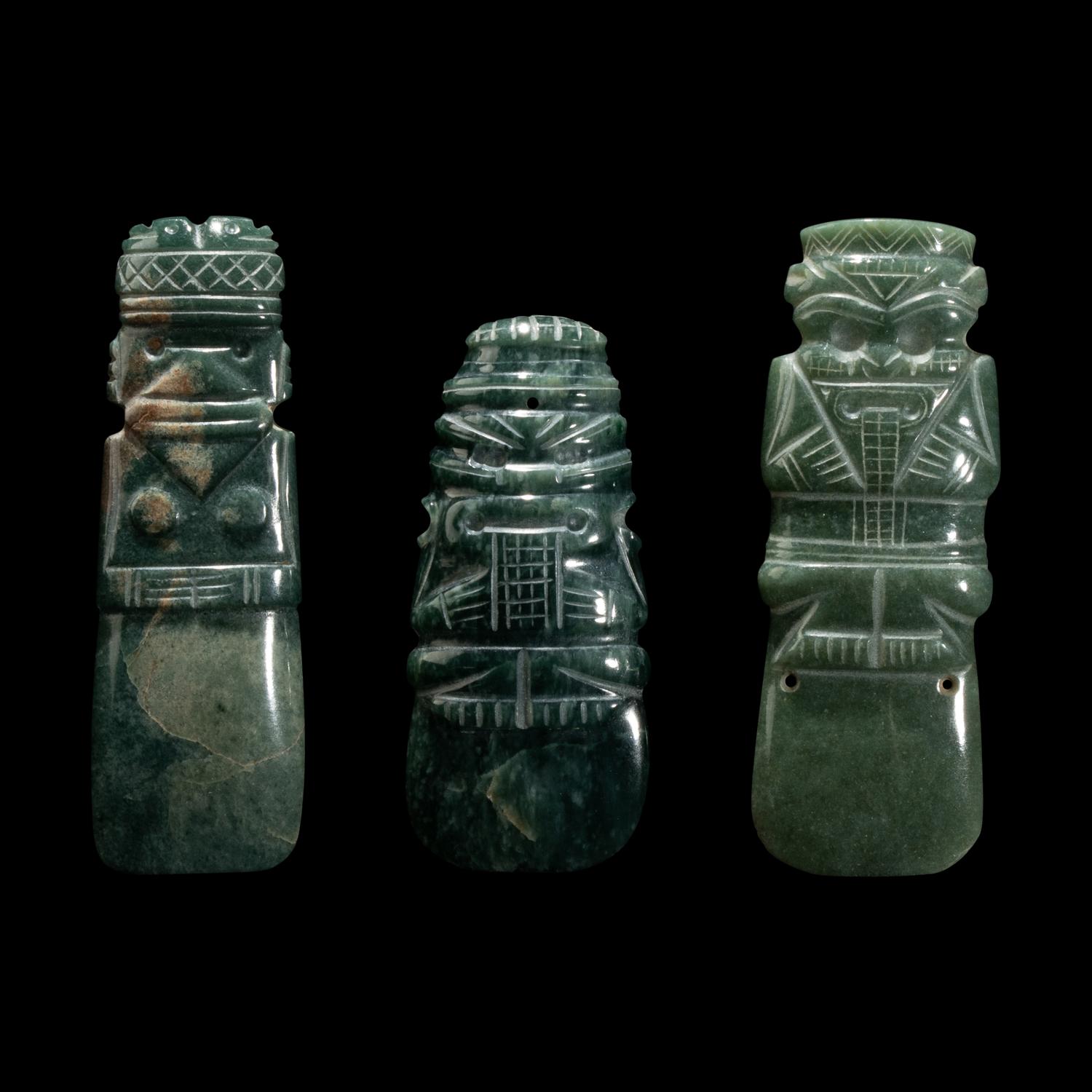 Three Costa Rican Jade Figural Celt Pendants