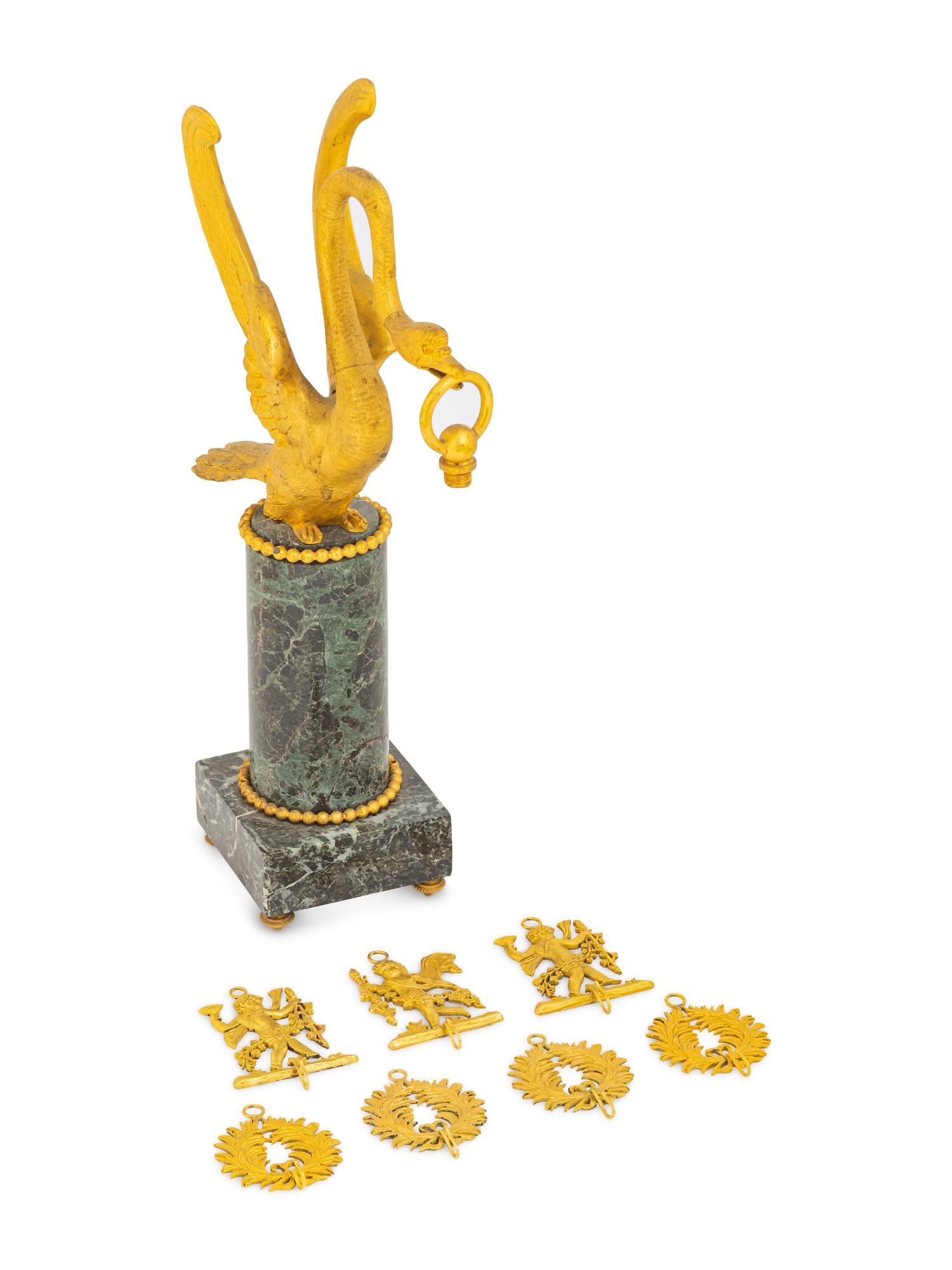A Continental Bronze and Marble Swan Ornament