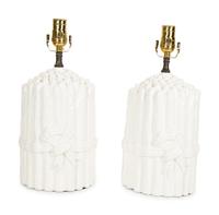 A Pair of White Glazed Ceramic Models of Asparagus Mounted as Lamps — 20TH CENTURY
