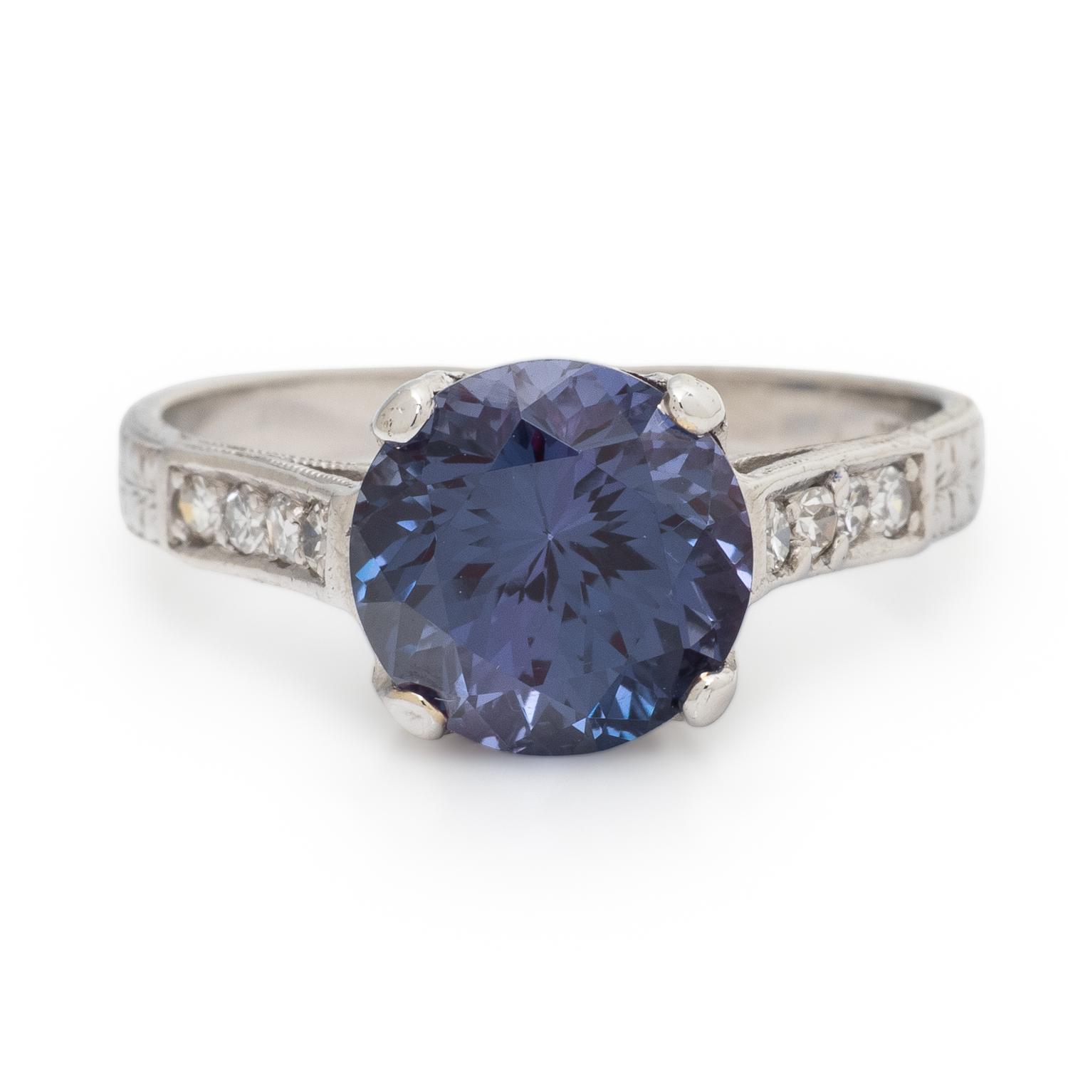 Synthetic Alexandrite, Diamond, and Platinum Ring