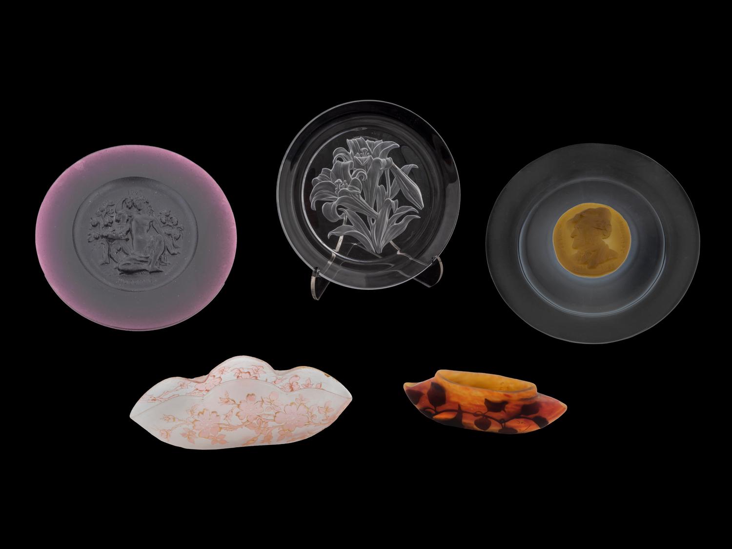 Four Daum Glass Articles and a Plate — 20TH CENTURY
