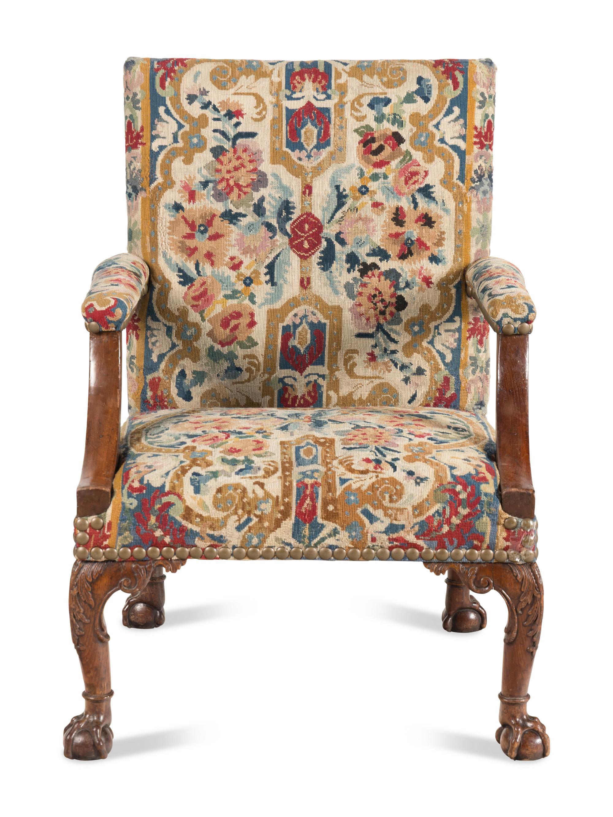 A George II Carved Walnut Library Chair