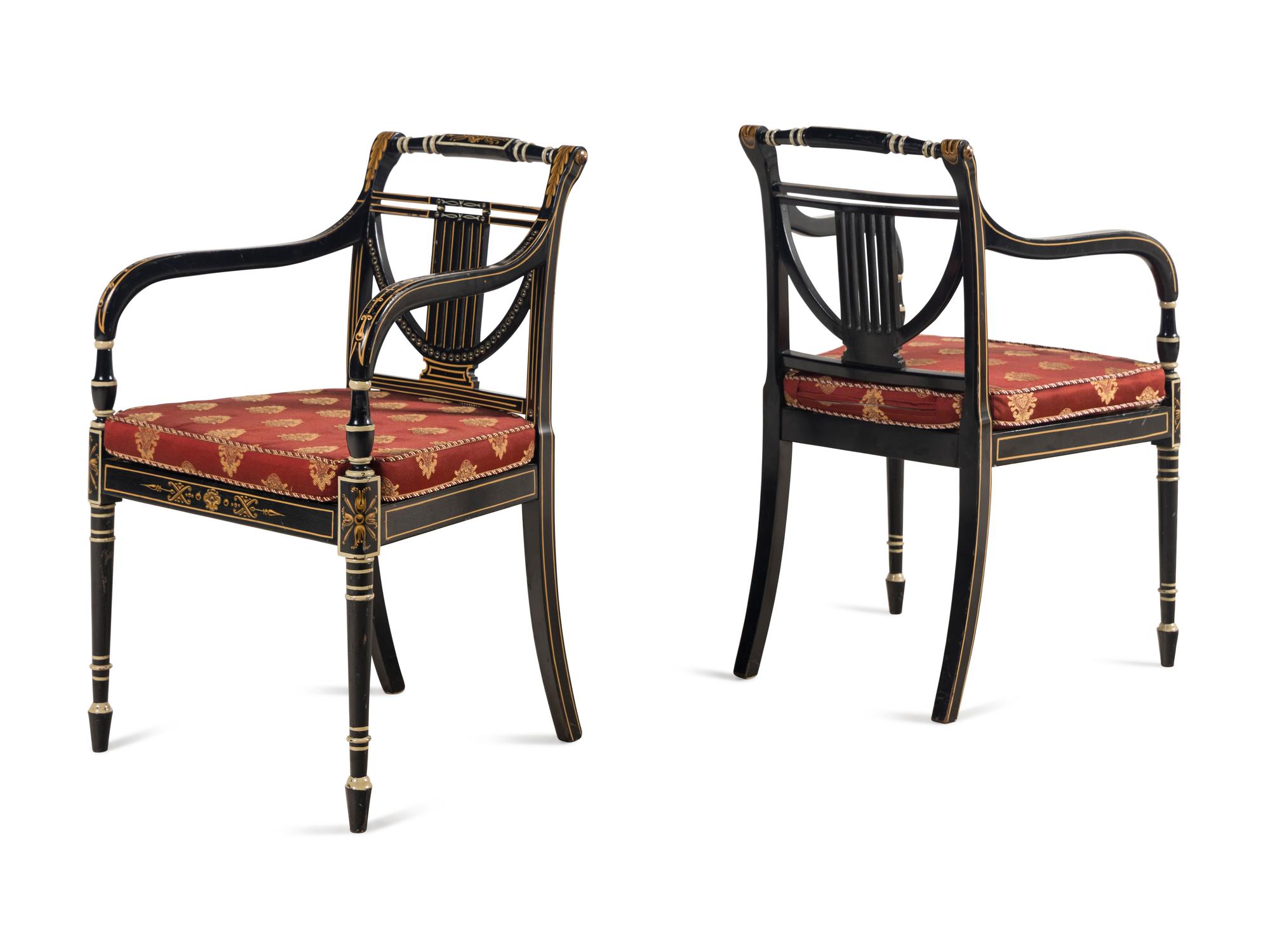 A Set of Ten Regency Style Painted Dining Chairs