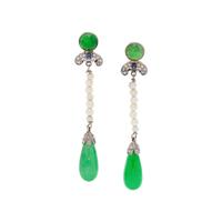JADE, SEED PEARL AND DIAMOND EARCLIPS