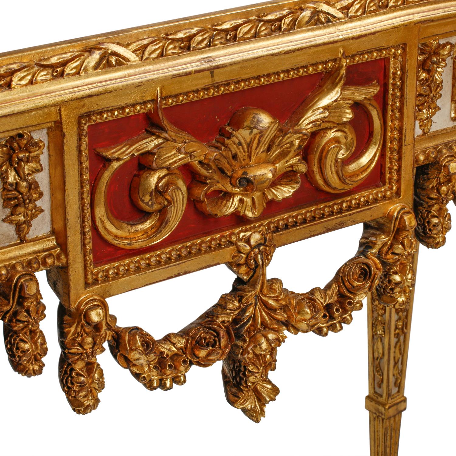 A Pair of Italian Neoclassical Style Giltwood Marble-Top Console Tables