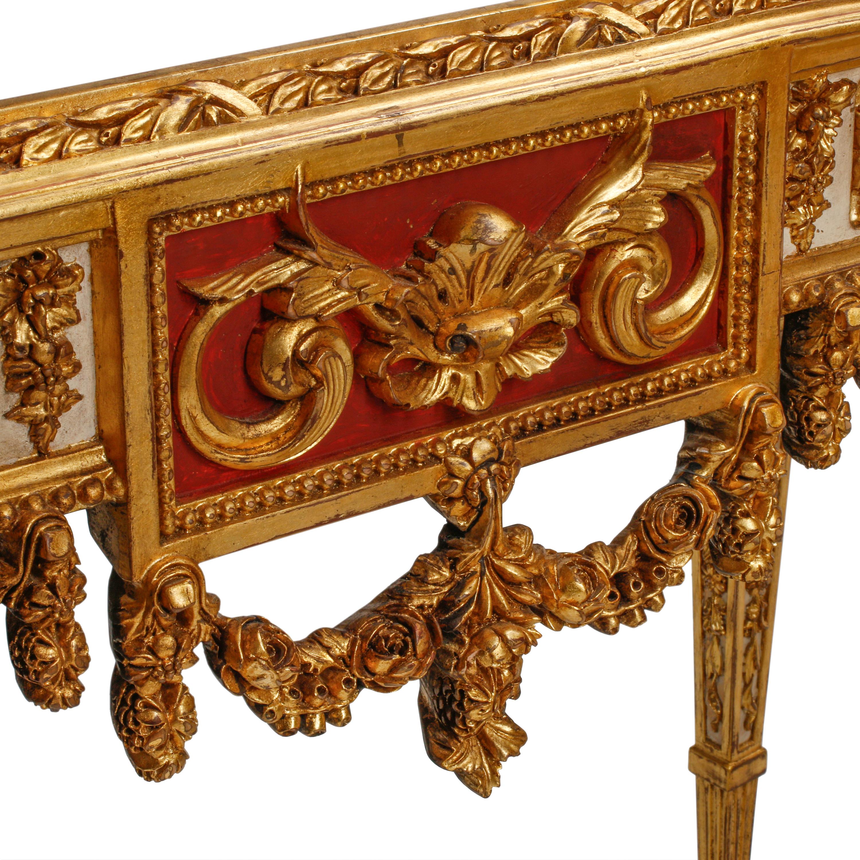 A Pair of Italian Neoclassical Style Giltwood Marble-Top Console Tables