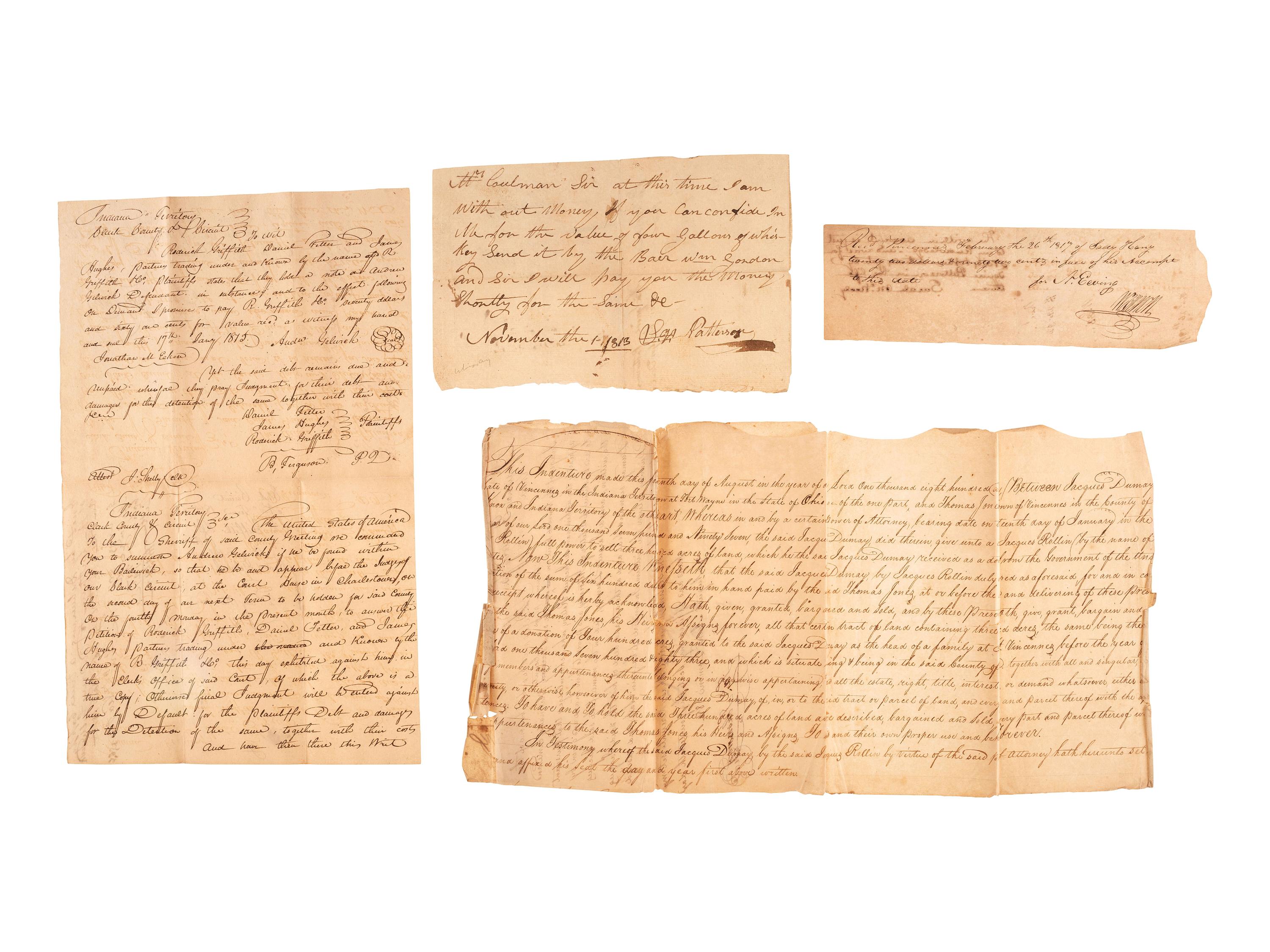 [INDIANA TERRITORY] -- [WAR OF 1812]. A group of documents from the Indiana Territory, including: