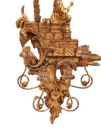 A Pair of Italian Giltwood Four-Light Sconces