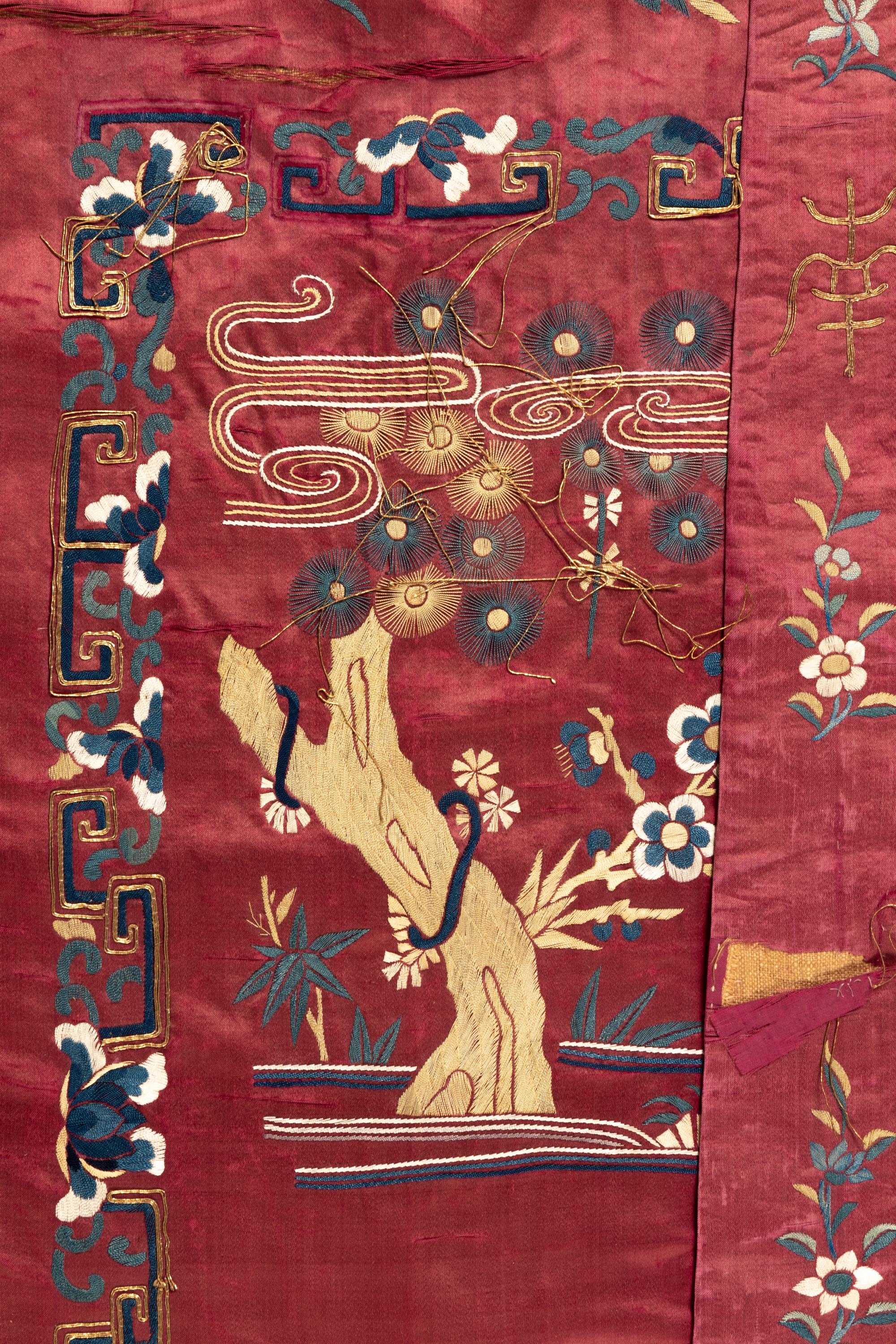 A Large Embroidered Silk 'Birthday' Panel