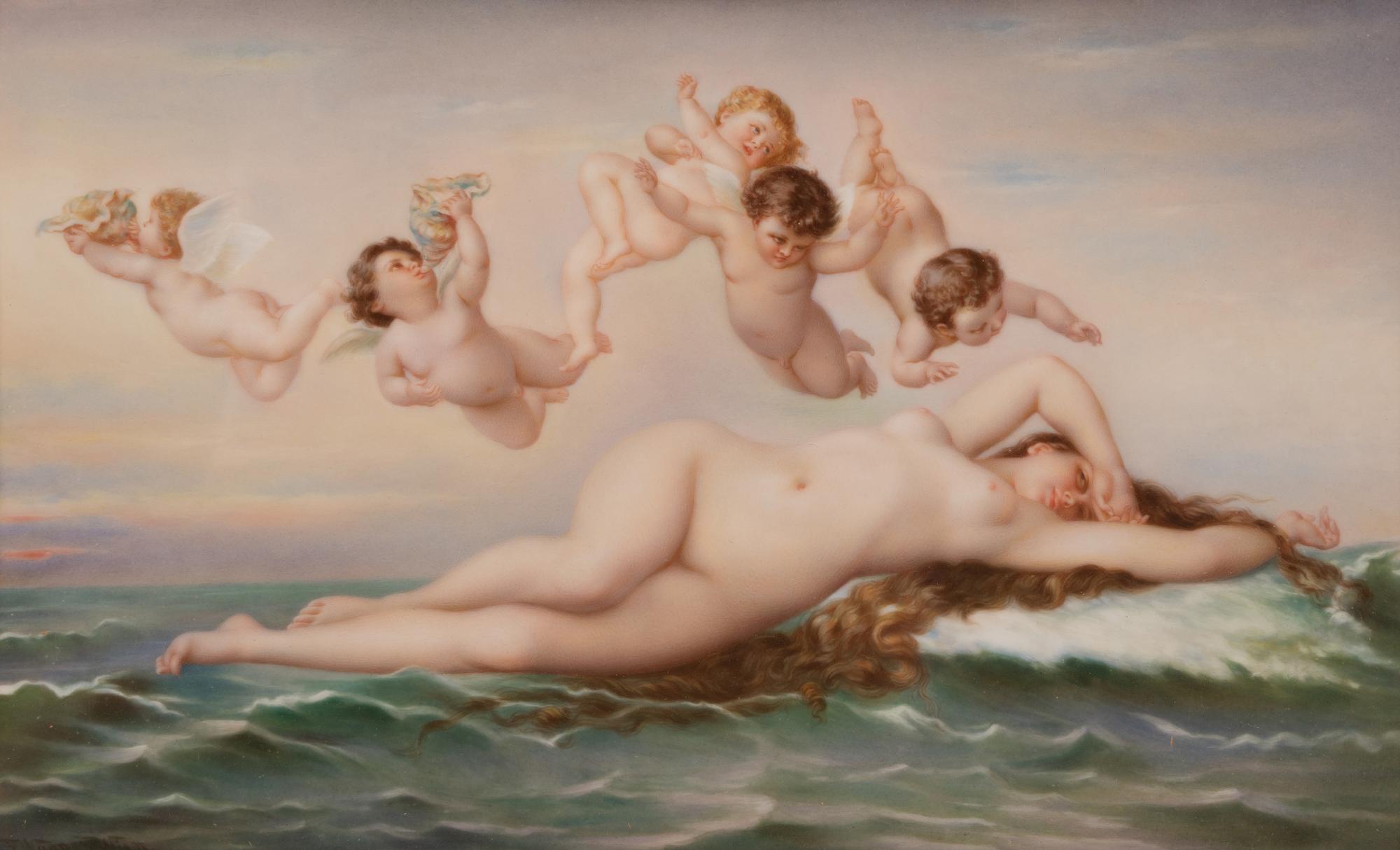 A Berlin (K.P.M.) Porcelain Plaque Depicting "The Birth of Venus" After Alexandre Cabanel