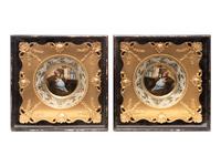 Two Vienna Style Porcelain Cabinet Plates in Giltwood Frames