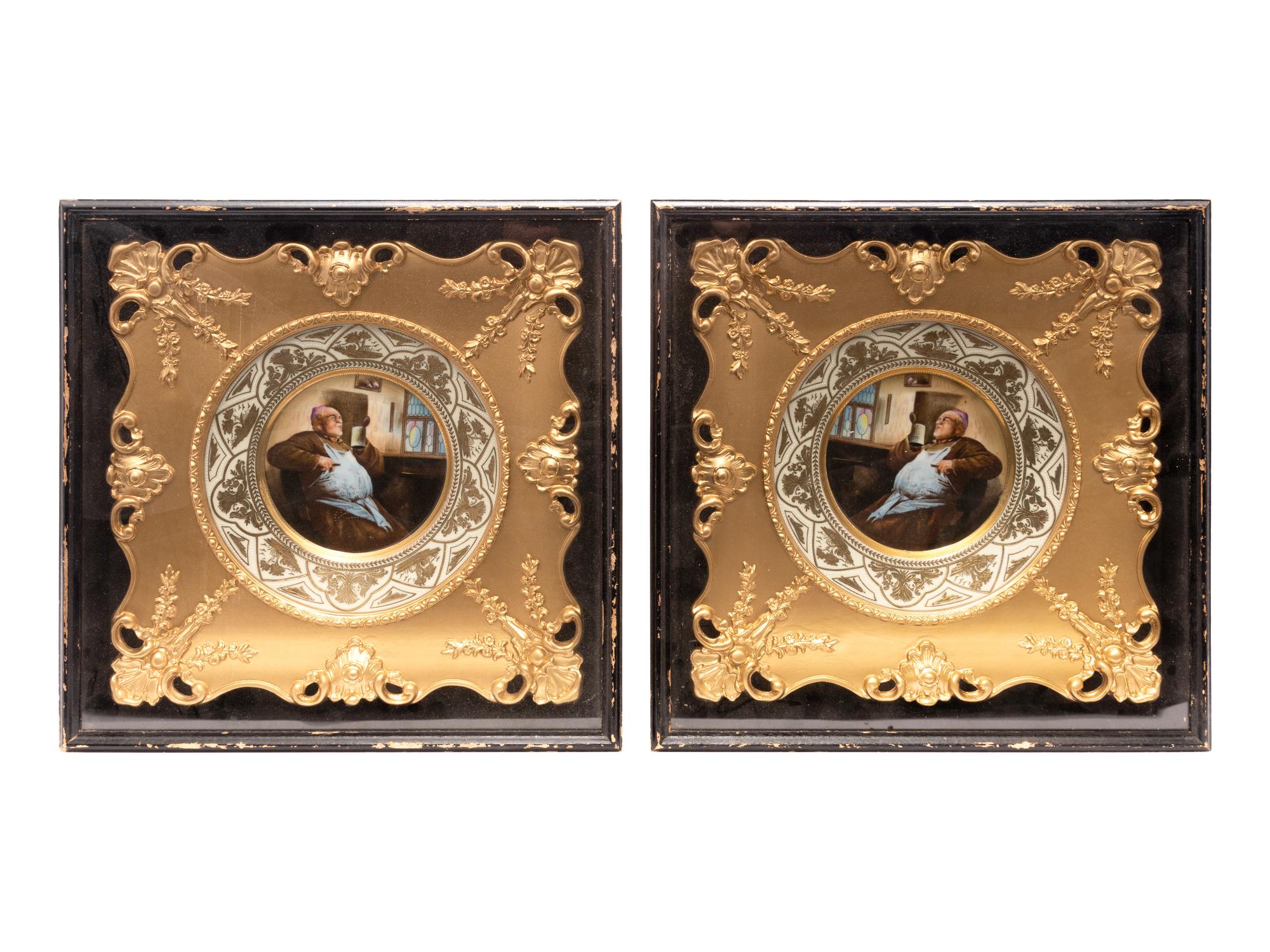 Two Vienna Style Porcelain Cabinet Plates in Giltwood Frames