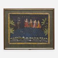 Two Rajasthani miniature paintings depicting Krishna 印度袖珍画两幅 19th century ????