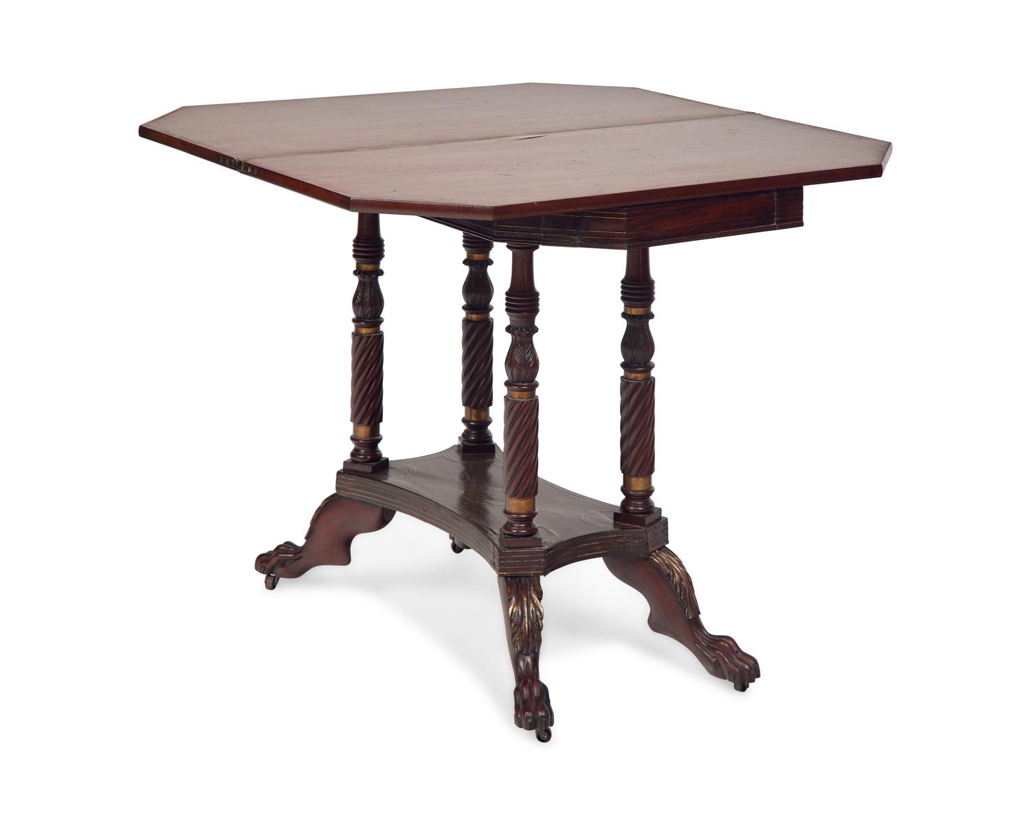 A Classical Brass-Inlaid Mahogany Card Table