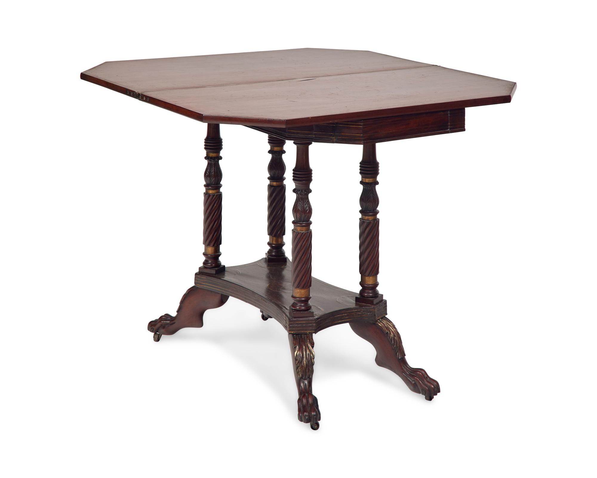 A Classical Brass-Inlaid Mahogany Card Table