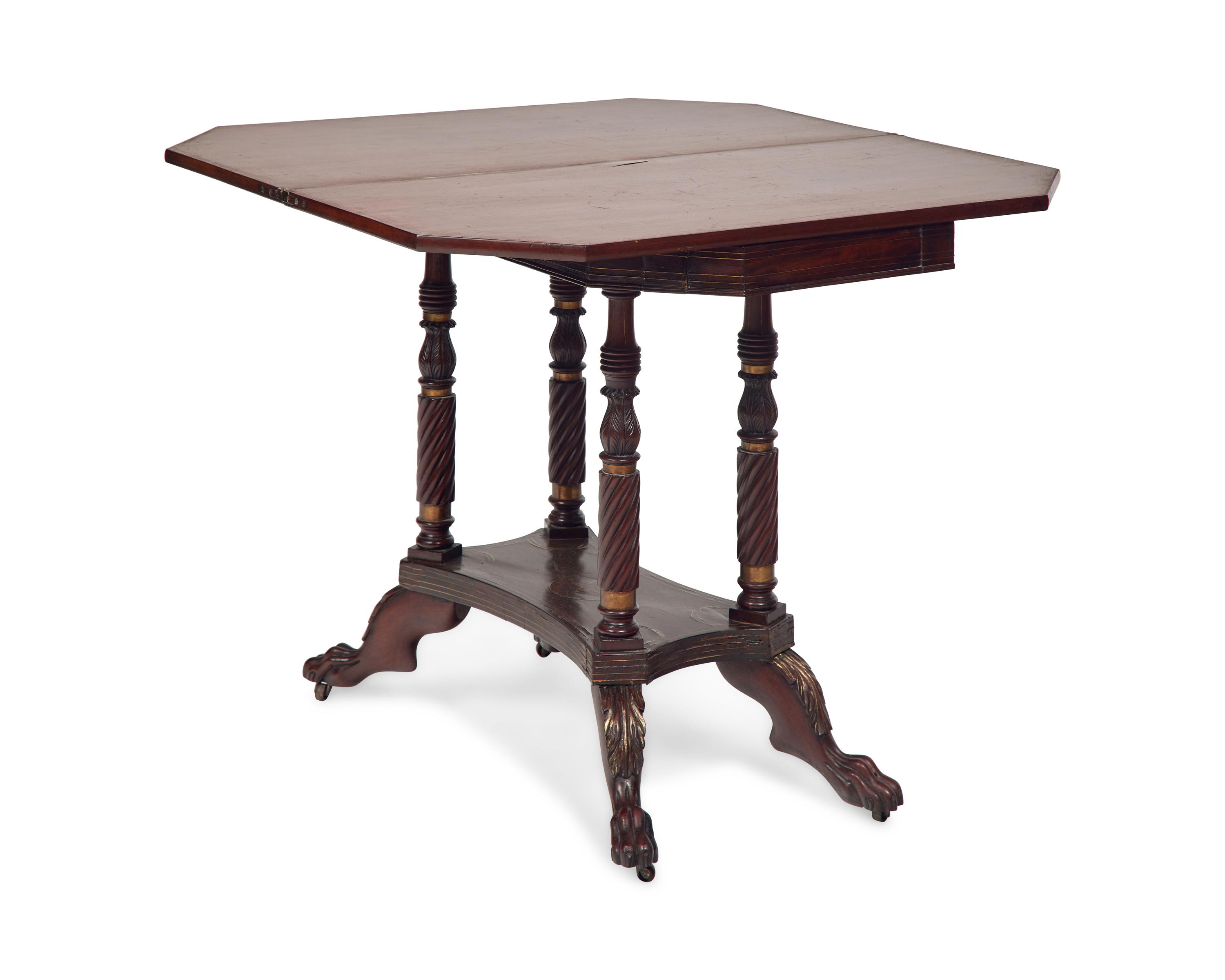 A Classical Brass-Inlaid Mahogany Card Table