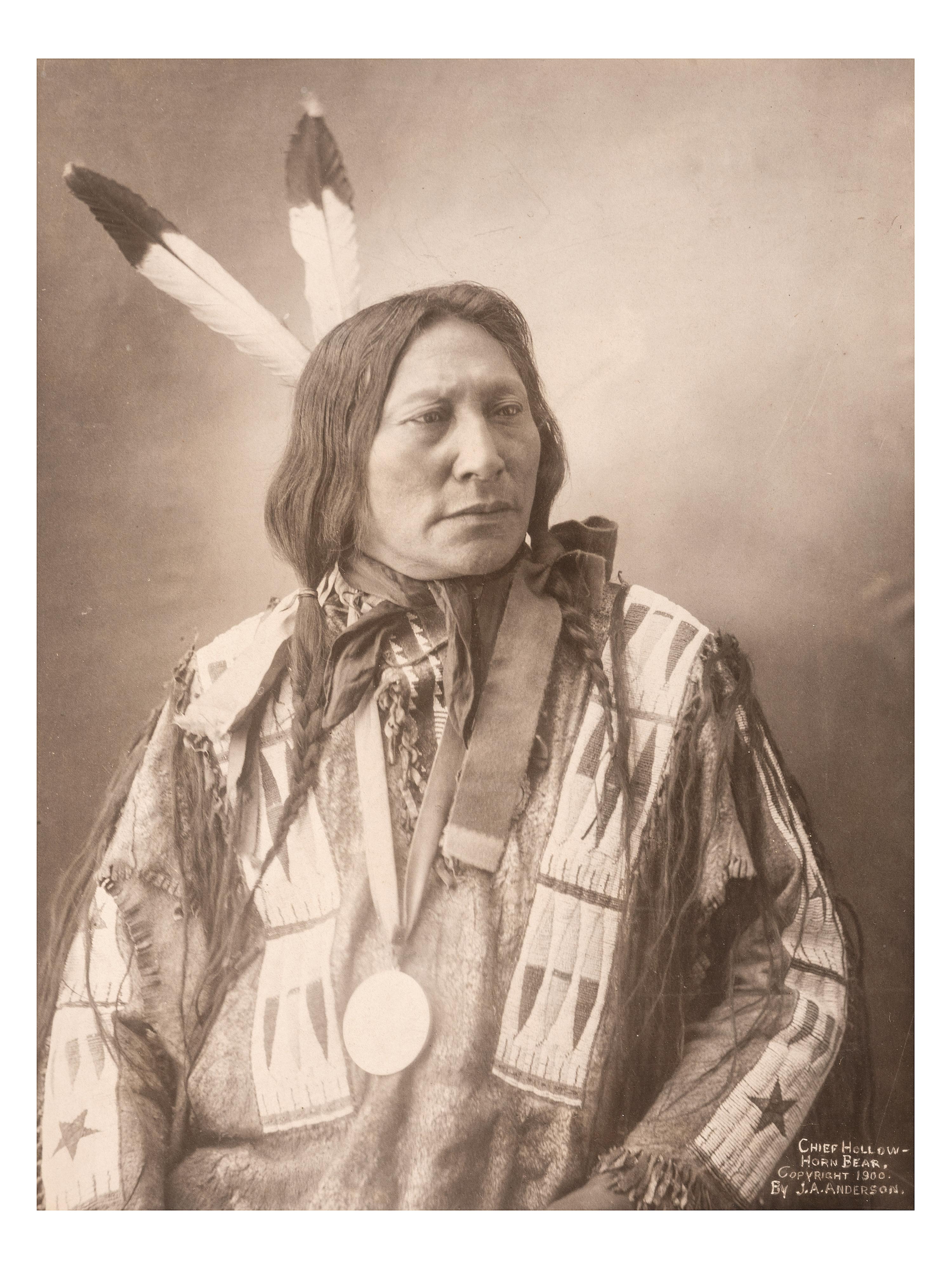 [NATIVE AMERICANS]. ANDERSON, J.A., photographer. Chief Hollow-Horn Bear. Rosebud, SD, 1900.