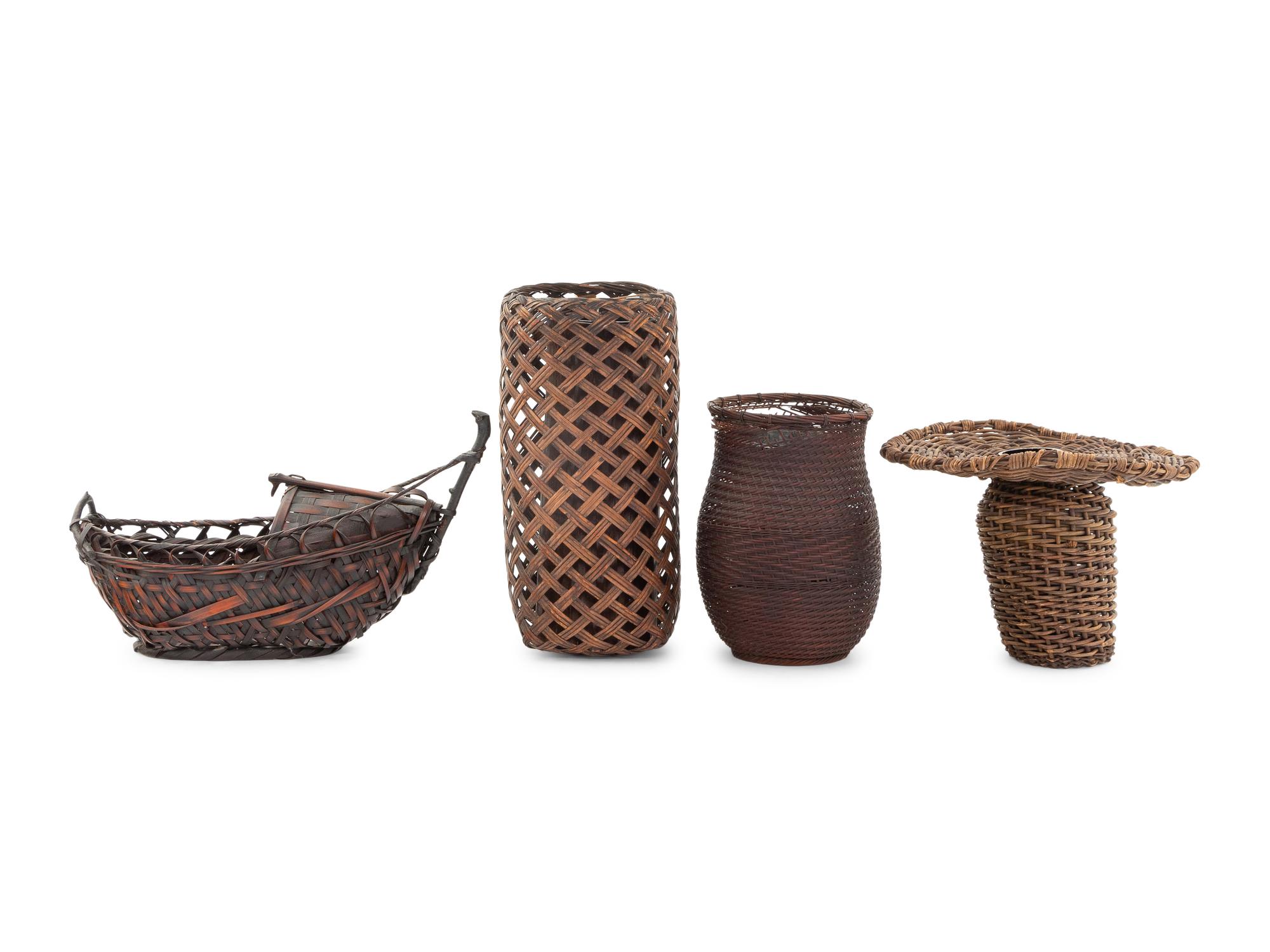 Four Japanese Bamboo Ikebana Baskets
