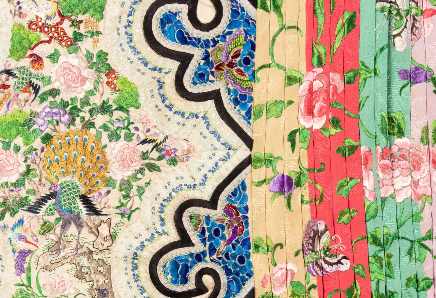 Two Embroidered Silk Summer Apron Skirts