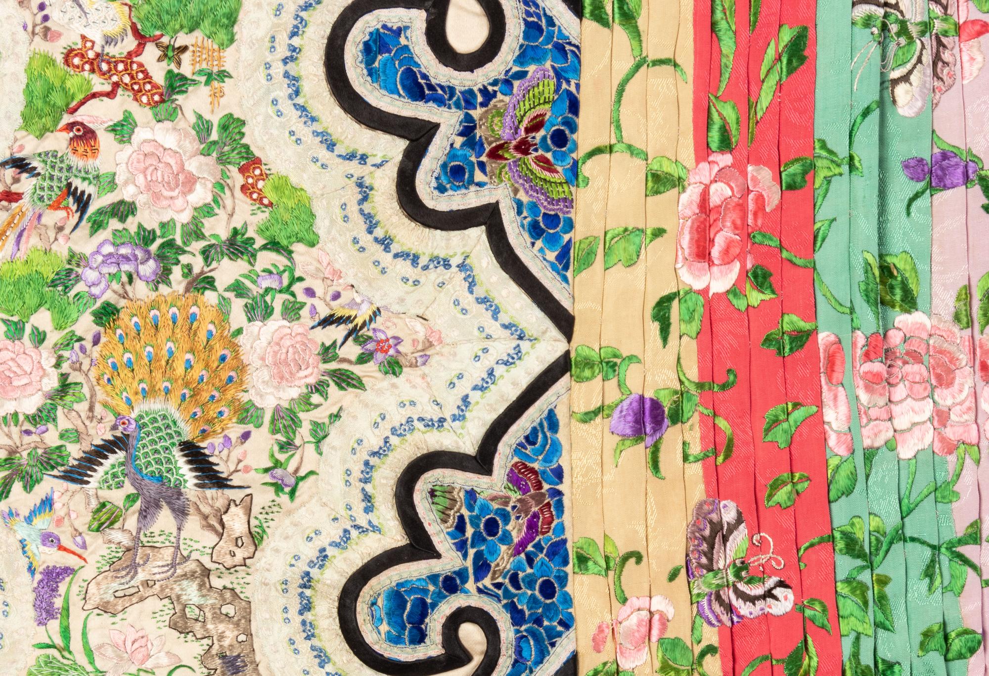 Two Embroidered Silk Summer Apron Skirts