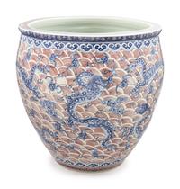 A Large Copper Red and Underglaze Blue Porcelain Fish Bowl