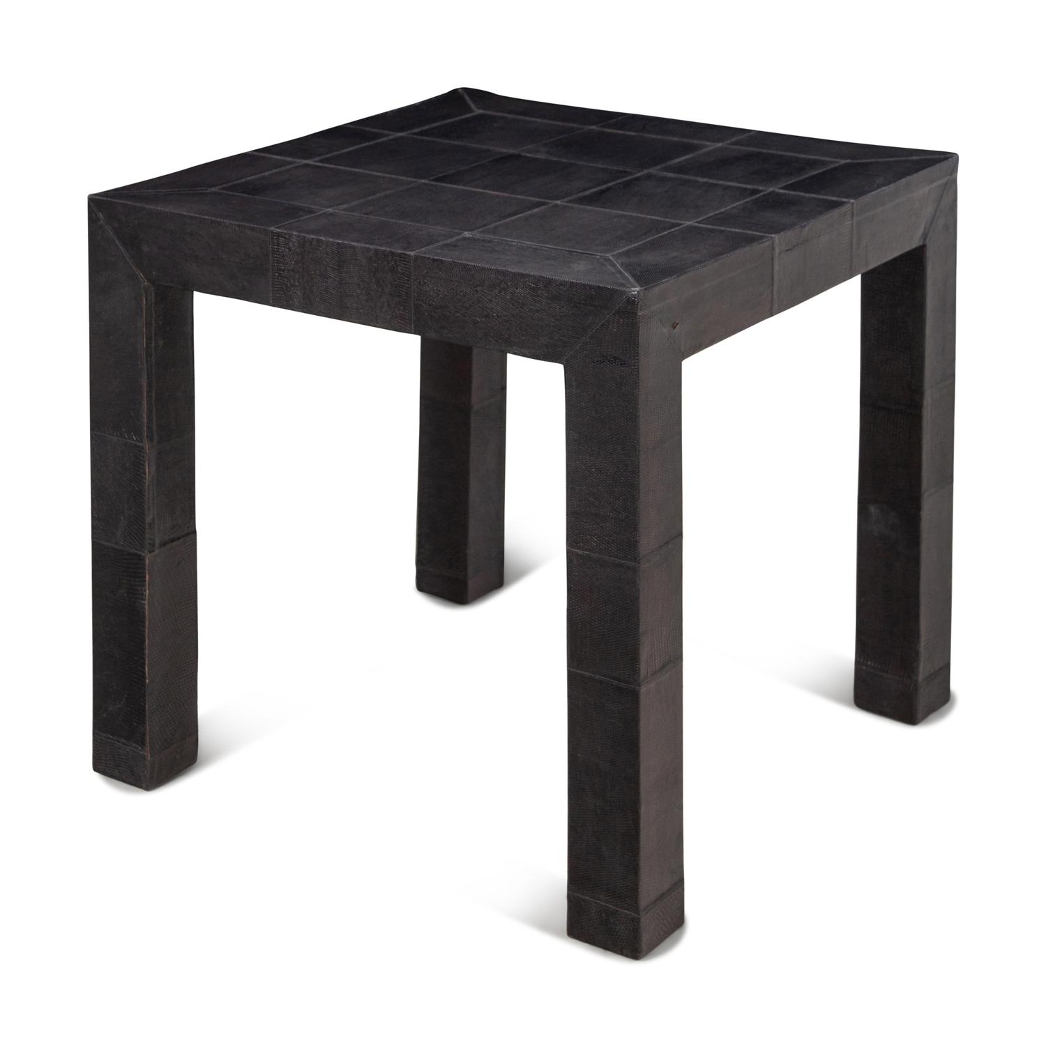 A Ginger Brown Black Faux Lizard Skin Side Table