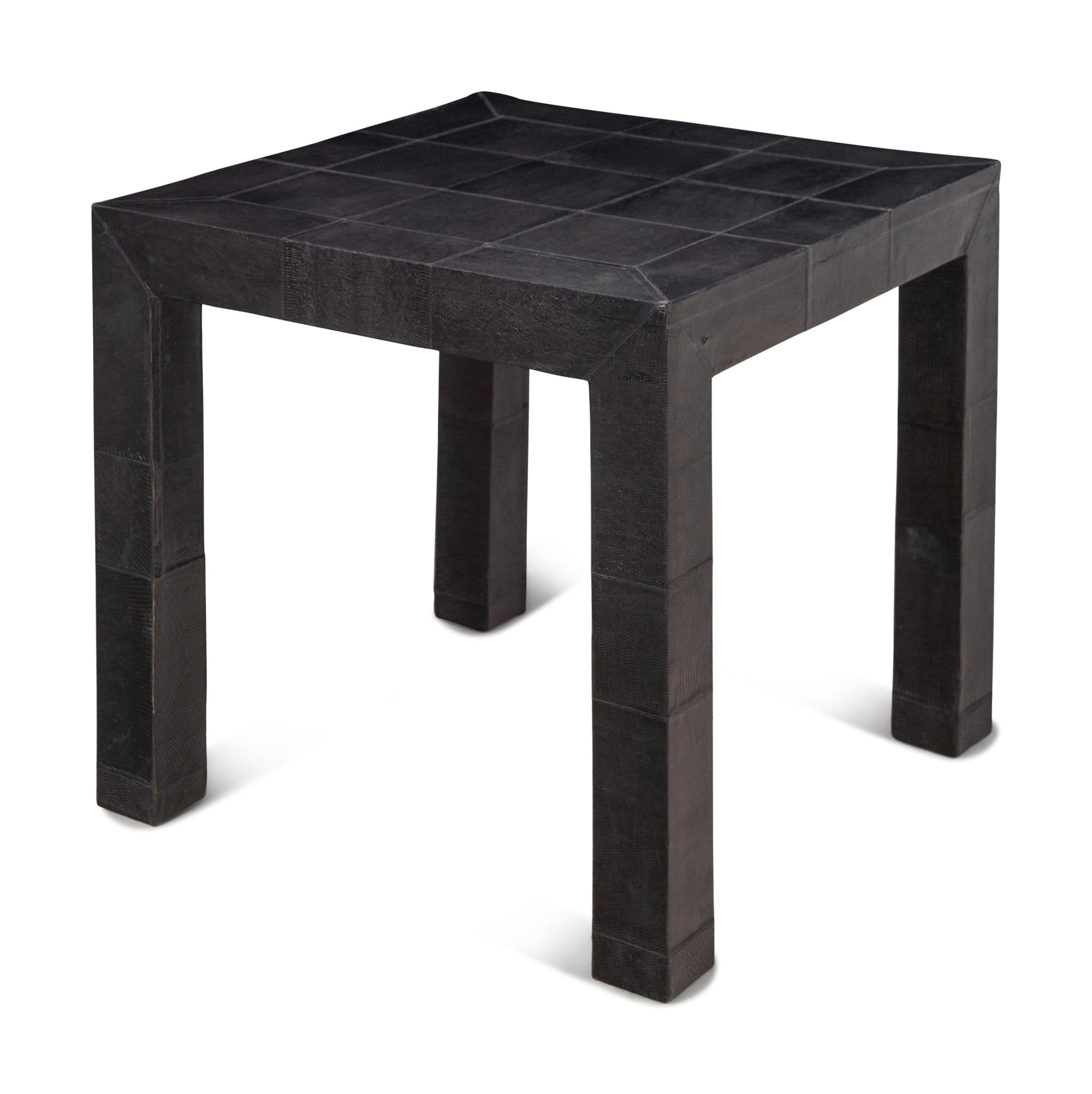 A Ginger Brown Black Faux Lizard Skin Side Table