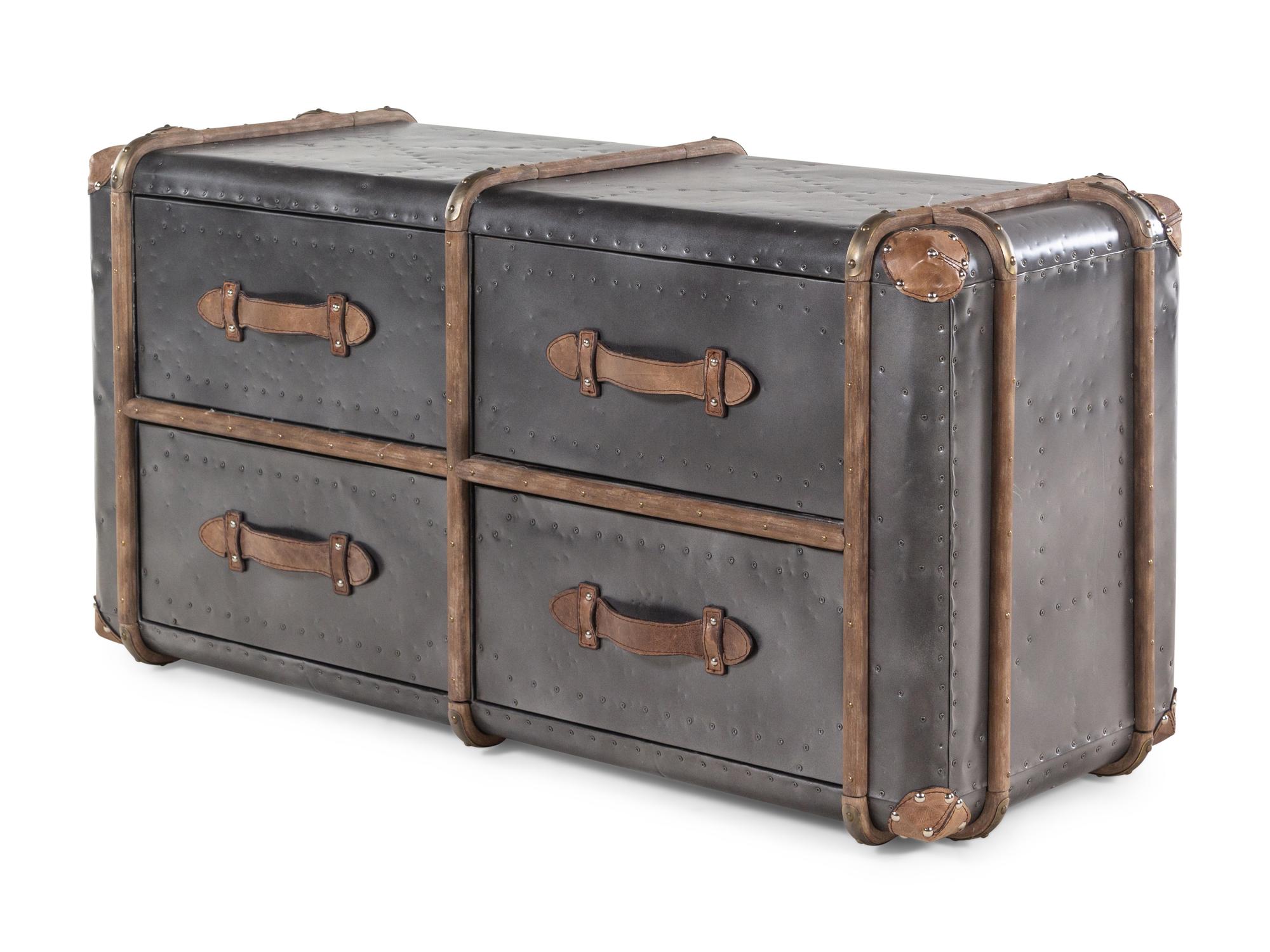 A Contemporary Nailhead-Decorated Metal Trunk