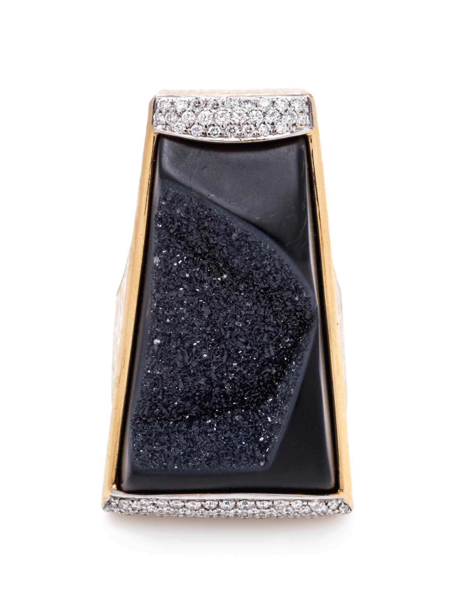 An 18 Karat Yellow Gold, Diamond and Druzy Onyx Ring, Jorge Adeler,